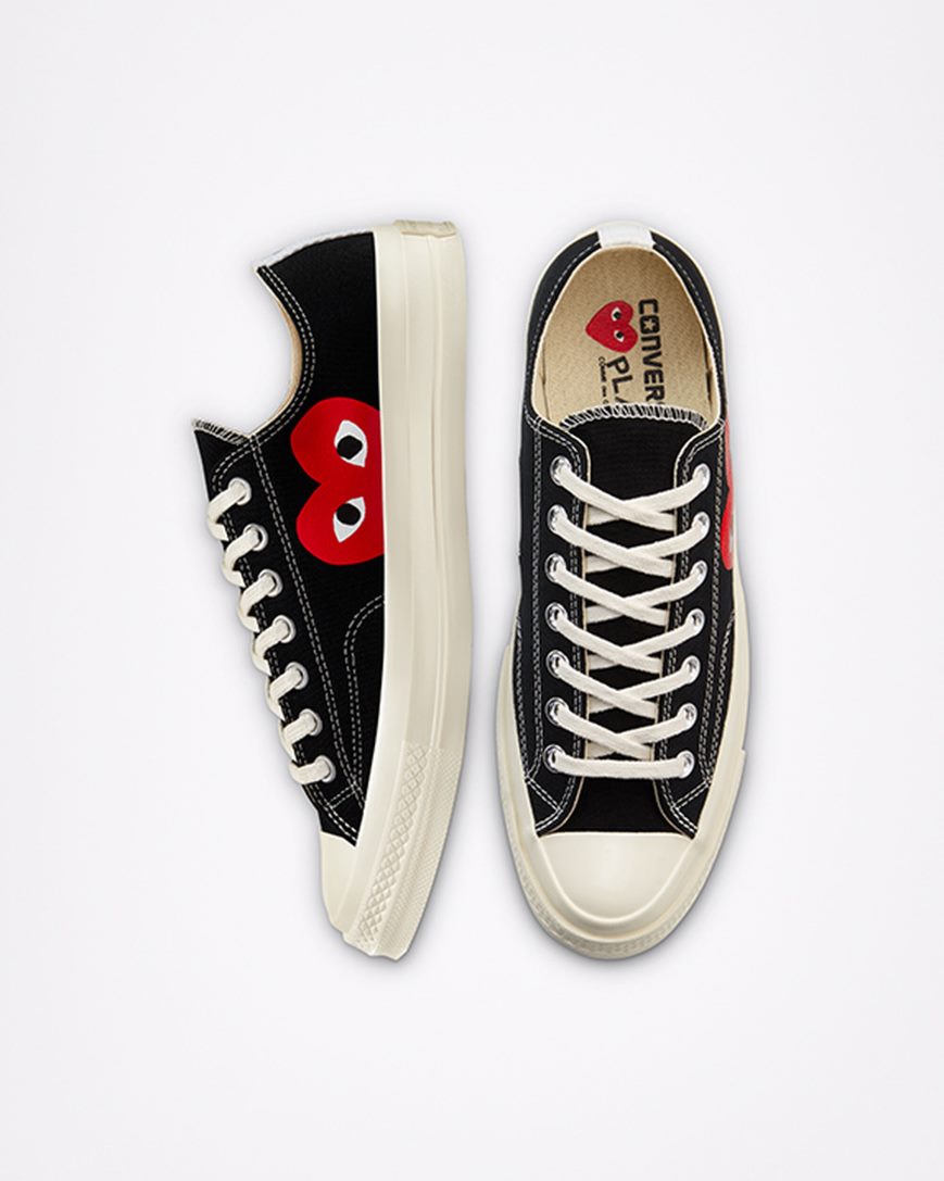 Women's Converse x Comme des Garçons PLAY Chuck 70 Low Top Shoes Black / White / Red | AU E16C9J